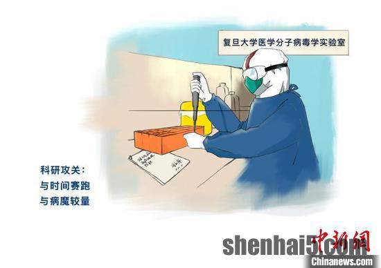 作品描绘了在实验室争分夺秒科研攻关的党员师生。复旦大学供图