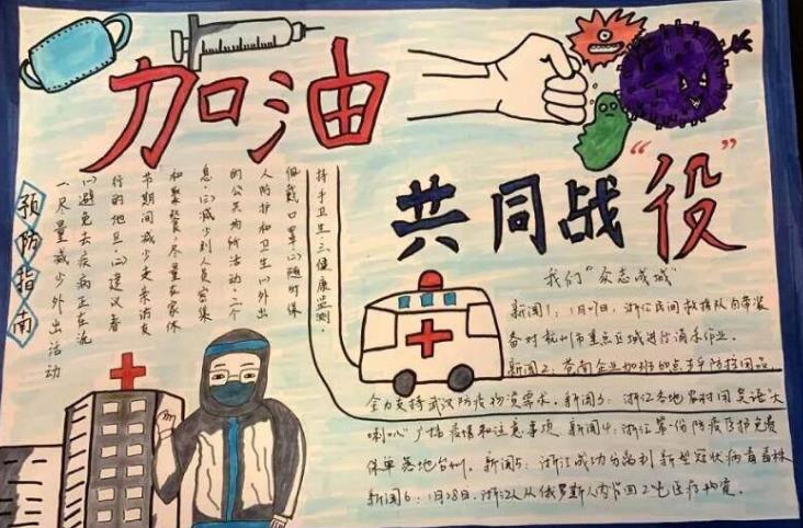 武汉加油共同战疫手抄报简笔画作品