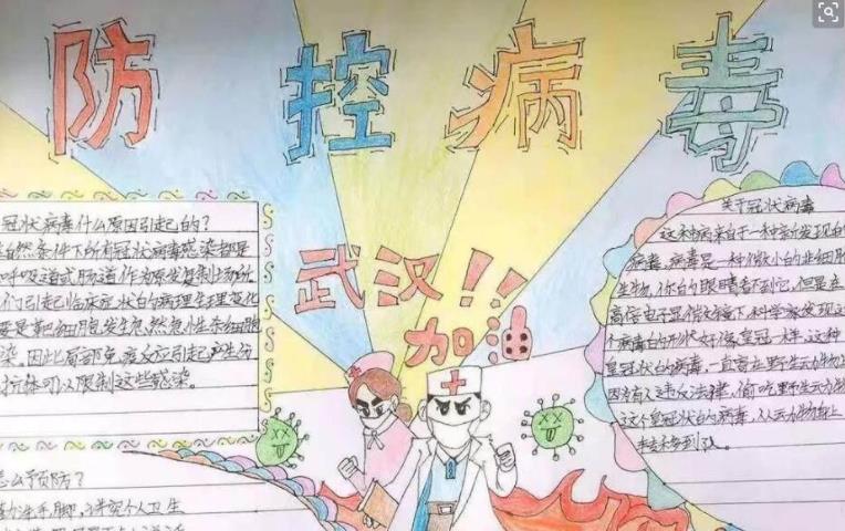 武汉加油共同战疫手抄报简笔画作品