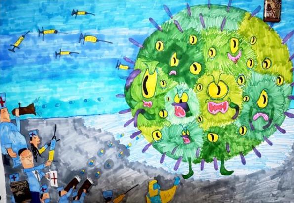 新型冠状病毒的样子绘画作品