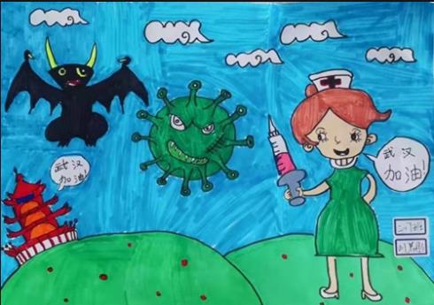 抗击疫情人物儿童绘画
